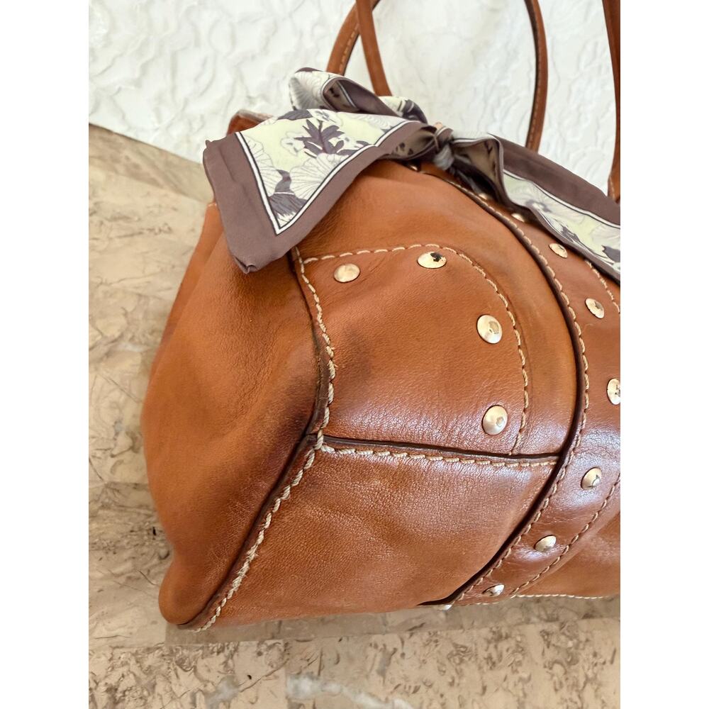 Vintage Michael Kors Astor Studded Leather Satchel Tan Cognac shoulder bag - Picture 9 of 15